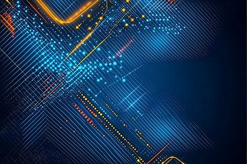 Wall Mural - abstract background illustration - blue digital grid, lines, dots, and light trails