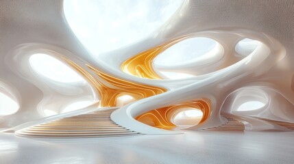Wall Mural - interior flowing, futuristic, organic, building, bathed in bright light, airy, open