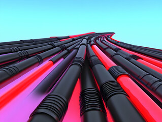 Wall Mural - 3d illustration - abstract pipes, red light, futuristic design, technology