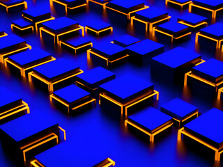 Wall Mural - 3d illustration abstract background blue orange cubes neon lights