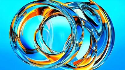 Wall Mural - abstract background - swirling glass rings, blue and orange