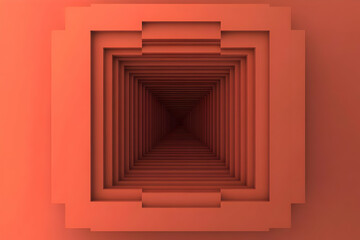 Wall Mural - 3d illustration abstract background orange tunnel depth perspective