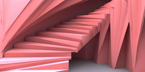 Wall Mural - 3d illustration pink abstract staircase architecture design background