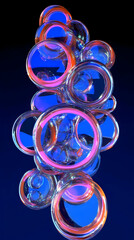 Wall Mural - 3d abstract illustration - neon glow circles, blue background