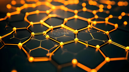 Wall Mural - 3d abstract background hexagon network orange glow