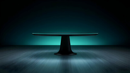 Wall Mural - 3d illustration empty round table dark room teal glow