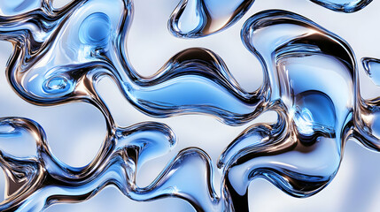 Wall Mural - abstract background - liquid metal, blue, chrome, silver, abstract, metallic, fluid, dynamic, swirls