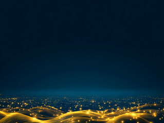 Wall Mural - abstract background - golden waves and lights on dark blue