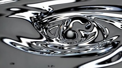 Poster - Abstract swirling metallic liquid reflection with silver and black tones. Futuristic art.