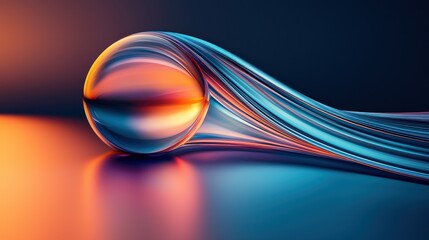Wall Mural - sphere with light trails reflects warm and cool tones on dark smooth surface