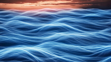 Wall Mural - abstract background illustration - blue waves sunset
