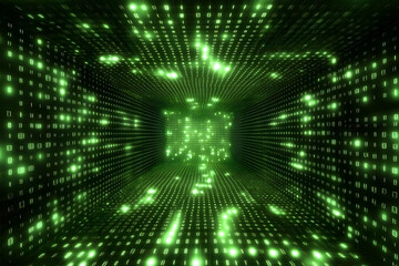 Wall Mural - 3d illustration green binary code data stream tunnel background