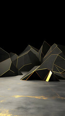 Wall Mural - 3d abstract background black gold geometric shapes concrete floor illustration