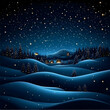 © Siasart Stock - Illustration Background Winter Night Snow Landscape Starry Sky Christmas Trees Houses
