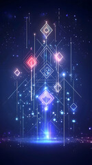 Wall Mural - abstract background illustration - neon lights, geometric shapes, and data streams