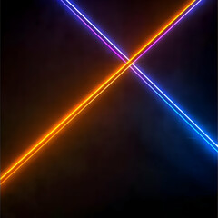 Wall Mural - abstract background - neon lights, blue and orange beams, dark background
