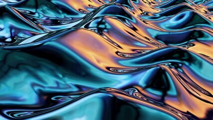 Poster - Abstract iridescent liquid waves with metallic hues. Futuristic design concept