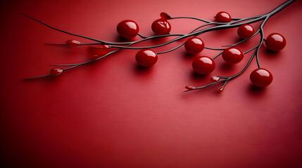 Wall Mural - 3d illustration red berries branch abstract background red wallpaper