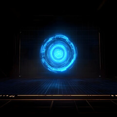 Wall Mural - 3d abstract background - futuristic blue light circle grid