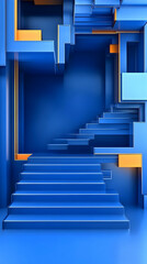 Wall Mural - 3d illustration abstract blue staircase architecture background