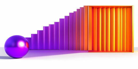 Wall Mural - 3d illustration abstract background purple orange sphere bars