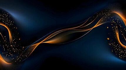 Wall Mural - abstract background - golden waves on dark blue with glitter