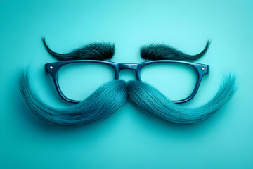 Wall Mural - 3d illustration - turquoise background, glasses, mustache, hair
