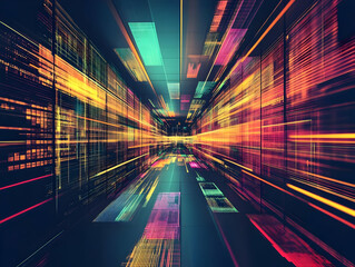 Wall Mural - abstract background illustration - colorful light trails and grids
