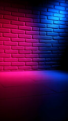 Wall Mural - abstract background illustration - neon brick wall, pink, blue, lighting