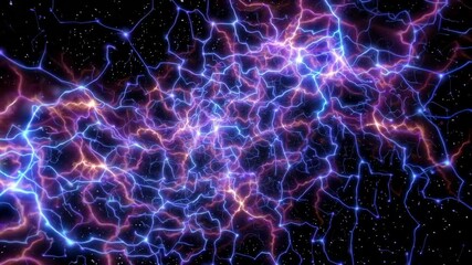 Poster - Abstract glowing electric blue and purple energy lines, cosmic pattern. Sci-fi concept