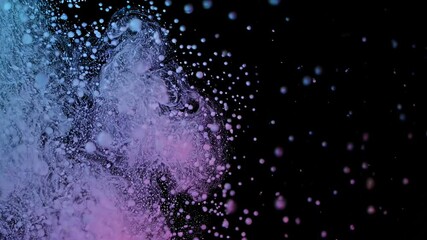 Poster - Abstract splash with purple and blue particles on black background. Digital art effect