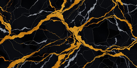 Wall Mural - contemporary marble, black-gold pattern, striking texture, minimalist art, high-end design