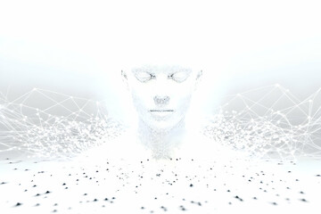 Wall Mural - 3d illustration abstract face white background network connection data