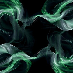 Wall Mural - abstract background green white swirls flowing black