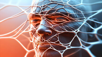 Wall Mural - 3d illustration - face, web, network, connection, abstract, skin, biology, science, technology, heal