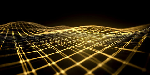Wall Mural - abstract background 3d golden grid wavy surface