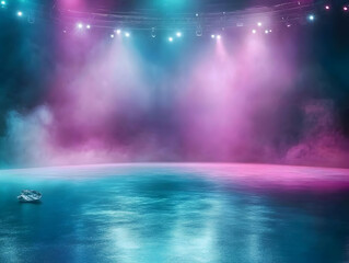 Wall Mural - abstract background - neon lights, smoke, ice, and reflection