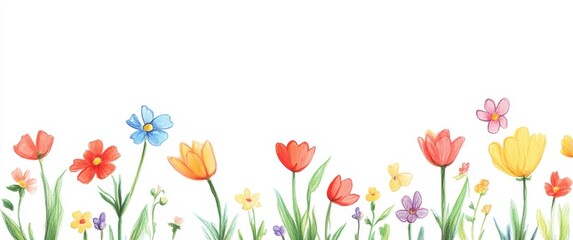flower crayon kid pastel spring background painting hand chalk grass pencil art childish vector patt