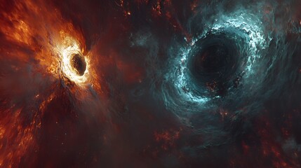 Wall Mural - fiery and icy cosmic nebula collision in deep space