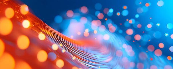 Wall Mural - Wave particle technology background, blue curve business technology sense big data background material