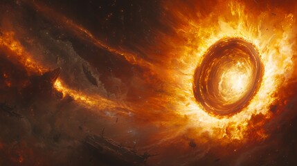 Wall Mural - fiery cosmic explosion in dark nebula