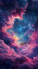 Wall Mural - Surreal deep navy blue sky infused with vibrant pink hues creating an out-of-this-world celestial dreamland