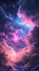 Wall Mural - Surreal deep navy blue sky infused with vibrant pink hues creating an out-of-this-world celestial dreamland