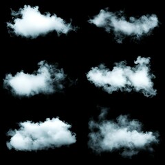 Wall Mural - set of blue clouds isolated on black background. collection of clouds.