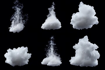 Wall Mural - set of white clouds on a black background.