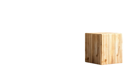 Wall Mural - dark elegance, a single wooden cube on black backdrop, embracing minimalist design