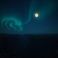 Wall Mural - generative ai aurora moonlit canyon night serenity aurora borealis moon canyon night landscape stars