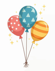 Wall Mural - Party balloons with geometric patterns and stars, transparent background