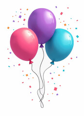 Wall Mural - Pink, purple, and blue balloons with confetti and transparent background