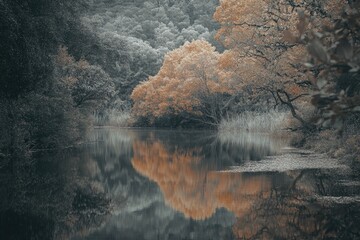Wall Mural - riverbank with trees